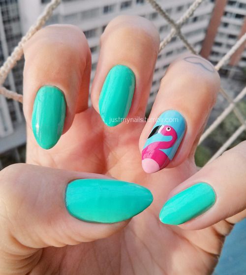 pink Flamingo nails;pinapple and flamingo nails; Flamingos spring summer nail art ; Tropical Nails.