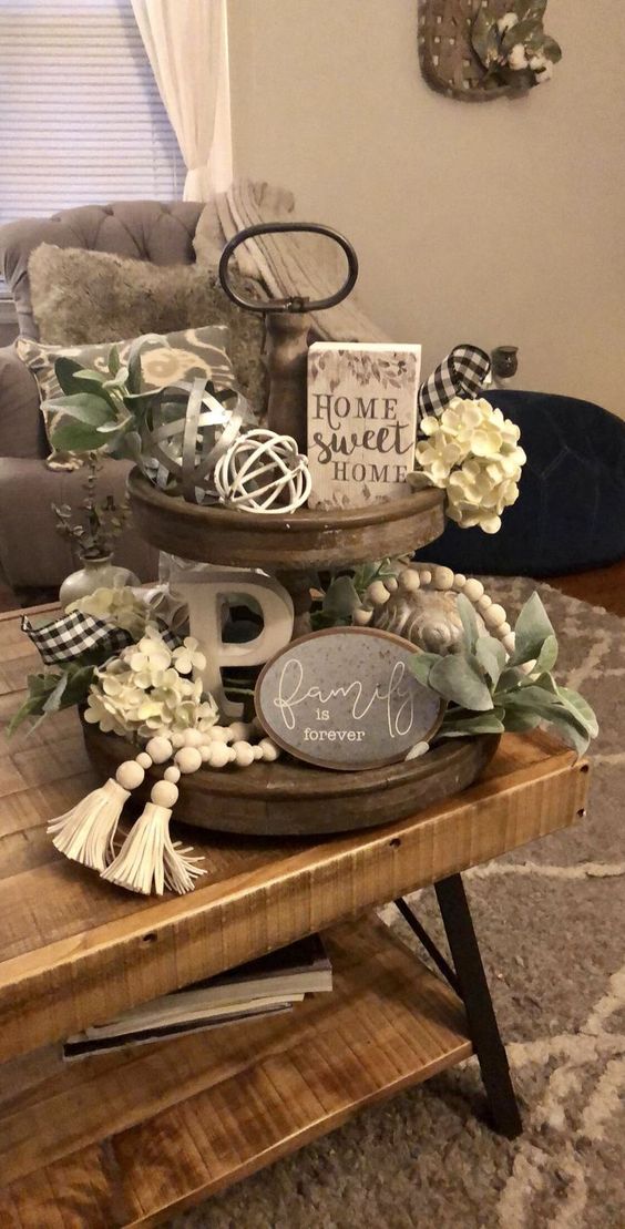 tray table decor farmhouse coffee tiered decorating rustic style room modern decorations decoration living kitchen shabby country galvanized visit votes